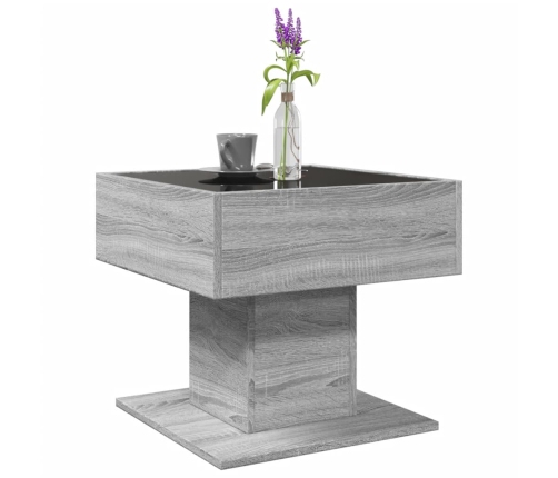 Mesa de centro y LED madera ingeniería gris Sonoma 50x50x45 cm