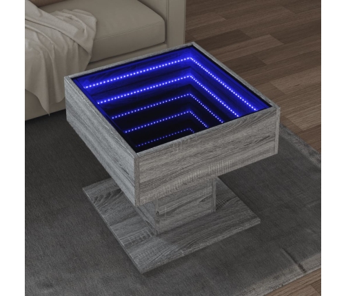 Mesa de centro y LED madera ingeniería gris Sonoma 50x50x45 cm