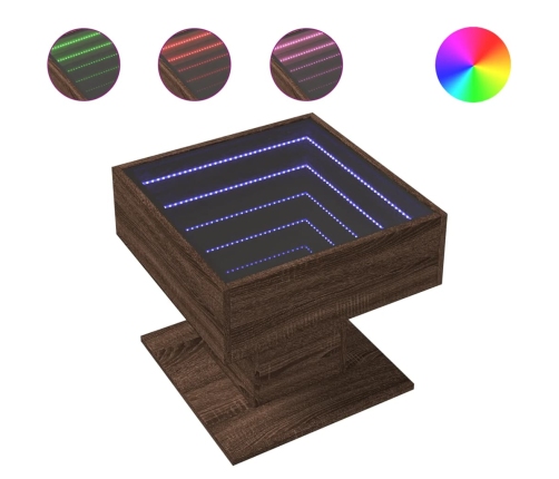 Mesa de centro y LED madera ingeniería marrón roble 50x50x45 cm