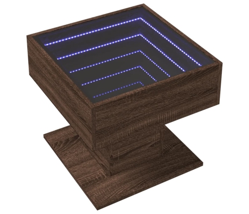 Mesa de centro y LED madera ingeniería marrón roble 50x50x45 cm