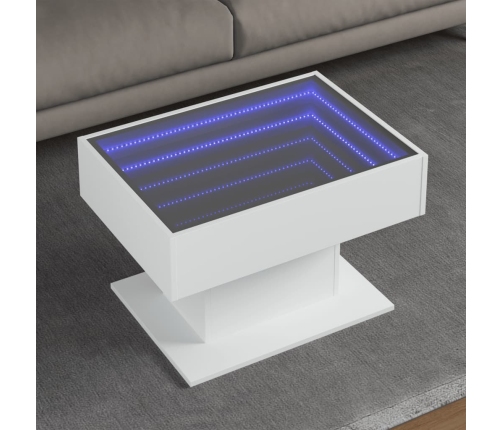 Mesa de centro con luz LED madera ingeniería blanca 70x50x45 cm