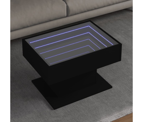 Mesa de centro con LED madera de ingeniería negro 70x50x45 cm