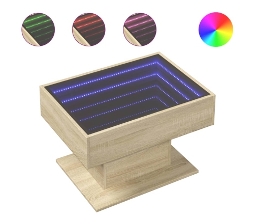 Mesa de centro y LED madera ingeniería roble Sonoma 70x50x45 cm