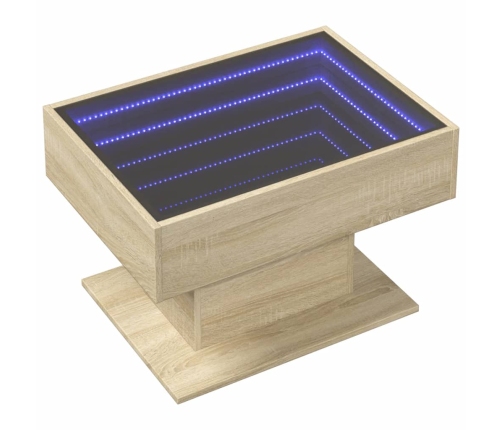 Mesa de centro y LED madera ingeniería roble Sonoma 70x50x45 cm