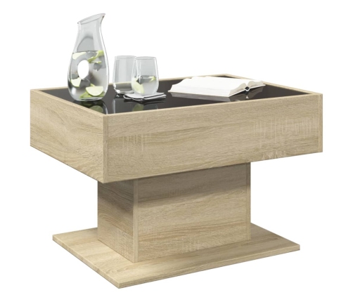 Mesa de centro y LED madera ingeniería roble Sonoma 70x50x45 cm