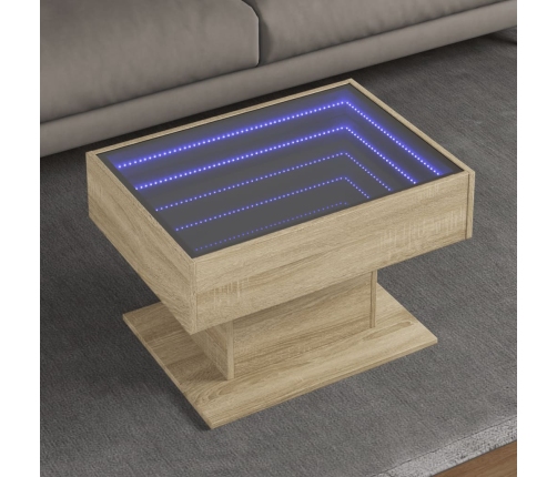 Mesa de centro y LED madera ingeniería roble Sonoma 70x50x45 cm