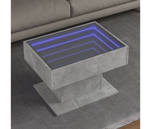 Mesa de centro y LED madera ingeniería gris hormigón 70x50x45cm