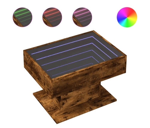 Mesa de centro y LED madera ingeniería roble ahumado 70x50x45cm