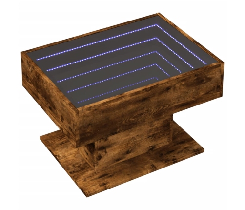 Mesa de centro y LED madera ingeniería roble ahumado 70x50x45cm