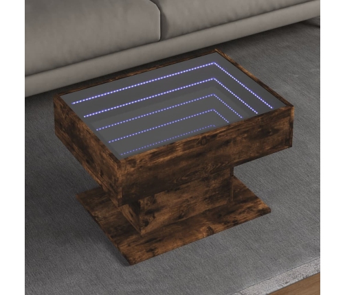 Mesa de centro y LED madera ingeniería roble ahumado 70x50x45cm