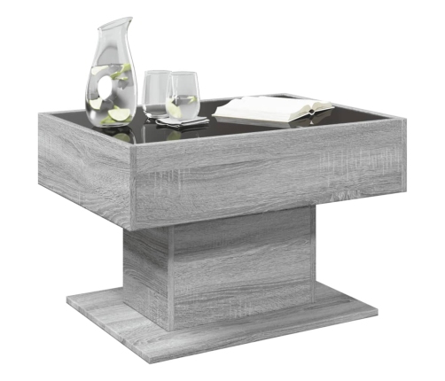 Mesa de centro y LED madera ingeniería gris Sonoma 70x50x45 cm