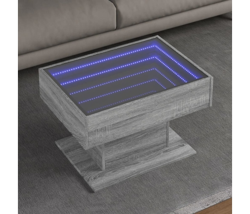 Mesa de centro y LED madera ingeniería gris Sonoma 70x50x45 cm