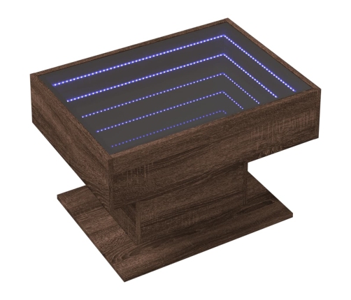 Mesa de centro y LED madera ingeniería marrón roble 70x50x45 cm