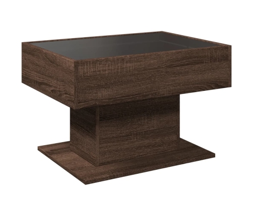 Mesa de centro y LED madera ingeniería marrón roble 70x50x45 cm