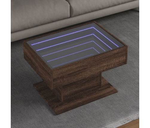 Mesa de centro y LED madera ingeniería marrón roble 70x50x45 cm