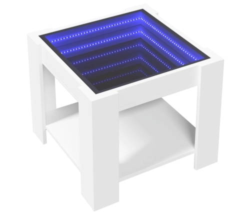 Mesa de centro con LED madera de ingeniería blanca 53x53x45 cm