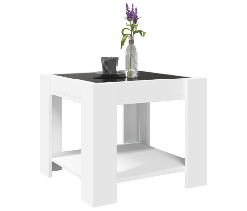 Mesa de centro con LED madera de ingeniería blanca 53x53x45 cm