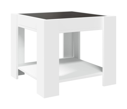 Mesa de centro con LED madera de ingeniería blanca 53x53x45 cm