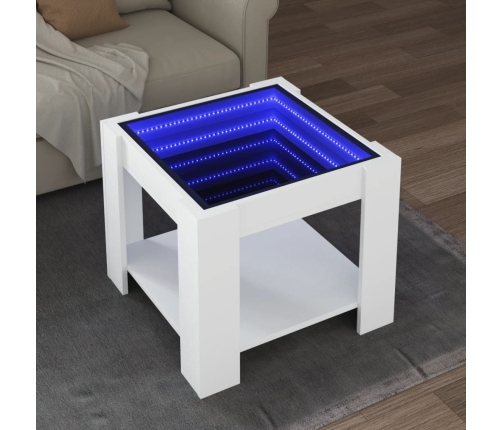 Mesa de centro con LED madera de ingeniería blanca 53x53x45 cm