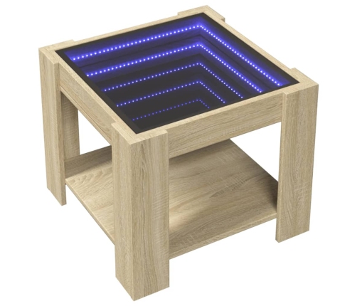 Mesa de centro y LED madera ingeniería roble Sonoma 53x53x45 cm