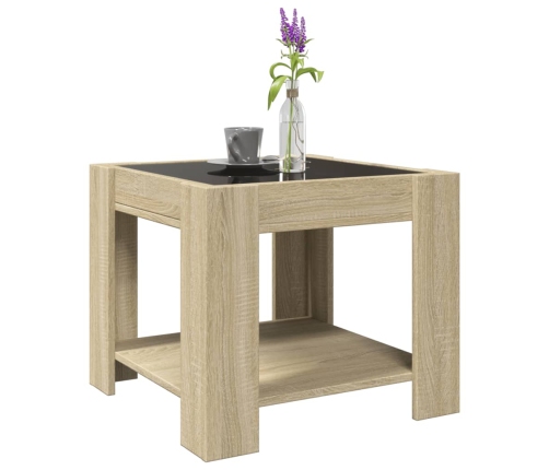 Mesa de centro y LED madera ingeniería roble Sonoma 53x53x45 cm