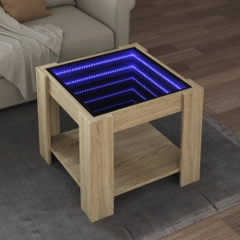 Mesa de centro y LED madera ingeniería roble Sonoma 53x53x45 cm