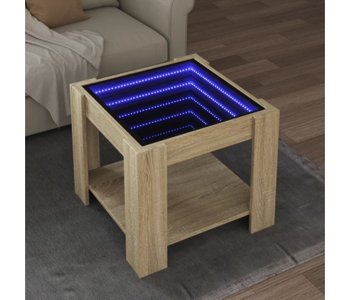 Mesa de centro y LED madera ingeniería roble Sonoma 53x53x45 cm