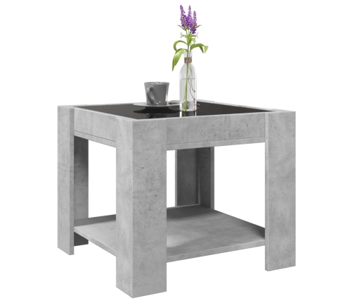 Mesa de centro y LED madera ingeniería gris hormigón 53x53x45cm