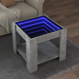 Mesa de centro y LED madera ingeniería gris hormigón 53x53x45cm