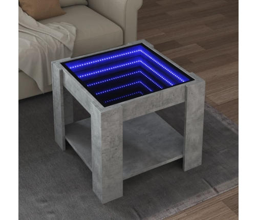 Mesa de centro y LED madera ingeniería gris hormigón 53x53x45cm