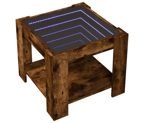 Mesa de centro y LED madera ingeniería roble ahumado 53x53x45cm