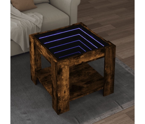 Mesa de centro y LED madera ingeniería roble ahumado 53x53x45cm