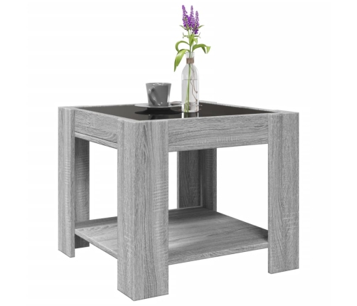 Mesa de centro y LED madera ingeniería gris Sonoma 53x53x45 cm