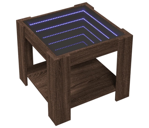 Mesa de centro y LED madera ingeniería marrón roble 53x53x45 cm