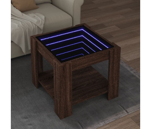 Mesa de centro y LED madera ingeniería marrón roble 53x53x45 cm