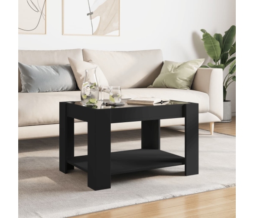 Mesa de centro con LED madera de ingeniería negro 73x53x45 cm