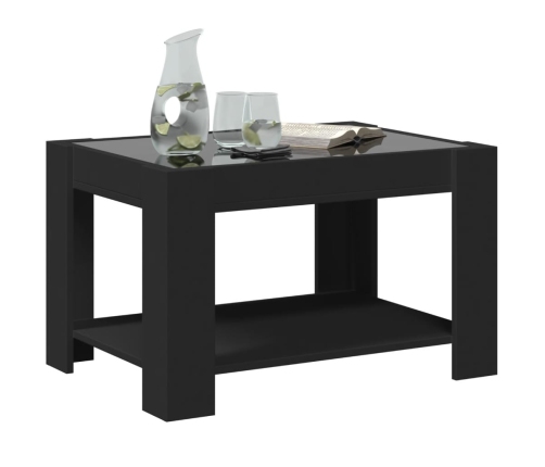 Mesa de centro con LED madera de ingeniería negro 73x53x45 cm