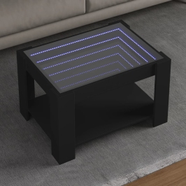 Mesa de centro con LED madera de ingeniería negro 73x53x45 cm