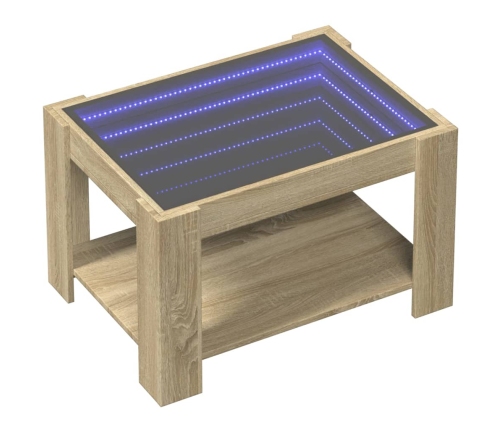 Mesa de centro y LED madera ingeniería roble Sonoma 73x53x45 cm