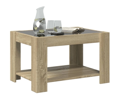 Mesa de centro y LED madera ingeniería roble Sonoma 73x53x45 cm