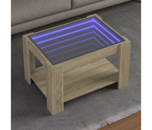 Mesa de centro y LED madera ingeniería roble Sonoma 73x53x45 cm