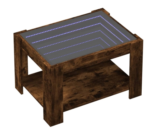 Mesa de centro y LED madera ingeniería roble ahumado 73x53x45cm