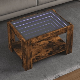 Mesa de centro y LED madera ingeniería roble ahumado 73x53x45cm