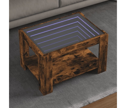 Mesa de centro y LED madera ingeniería roble ahumado 73x53x45cm