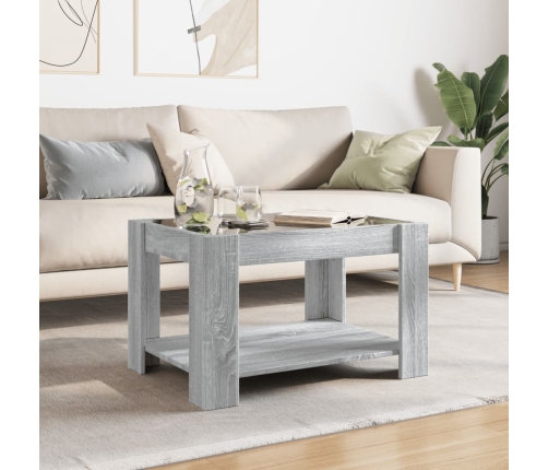 Mesa de centro y LED madera ingeniería gris Sonoma 73x53x45 cm