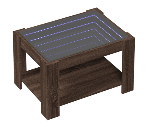 Mesa de centro y LED madera ingeniería marrón roble 73x53x45 cm