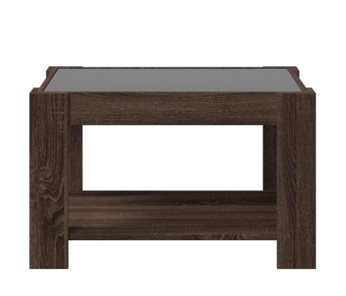 Mesa de centro y LED madera ingeniería marrón roble 73x53x45 cm