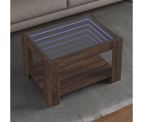 Mesa de centro y LED madera ingeniería marrón roble 73x53x45 cm