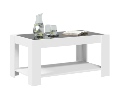 Mesa de centro con LED madera de ingeniería blanca 93x53x45 cm