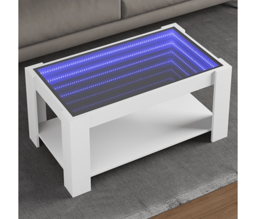 Mesa de centro con LED madera de ingeniería blanca 93x53x45 cm